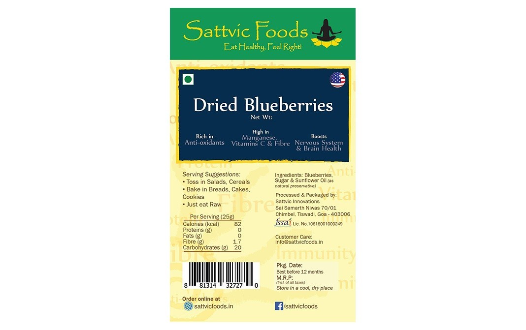 Sattvic foods Dried Blueberries    Pack  100 grams